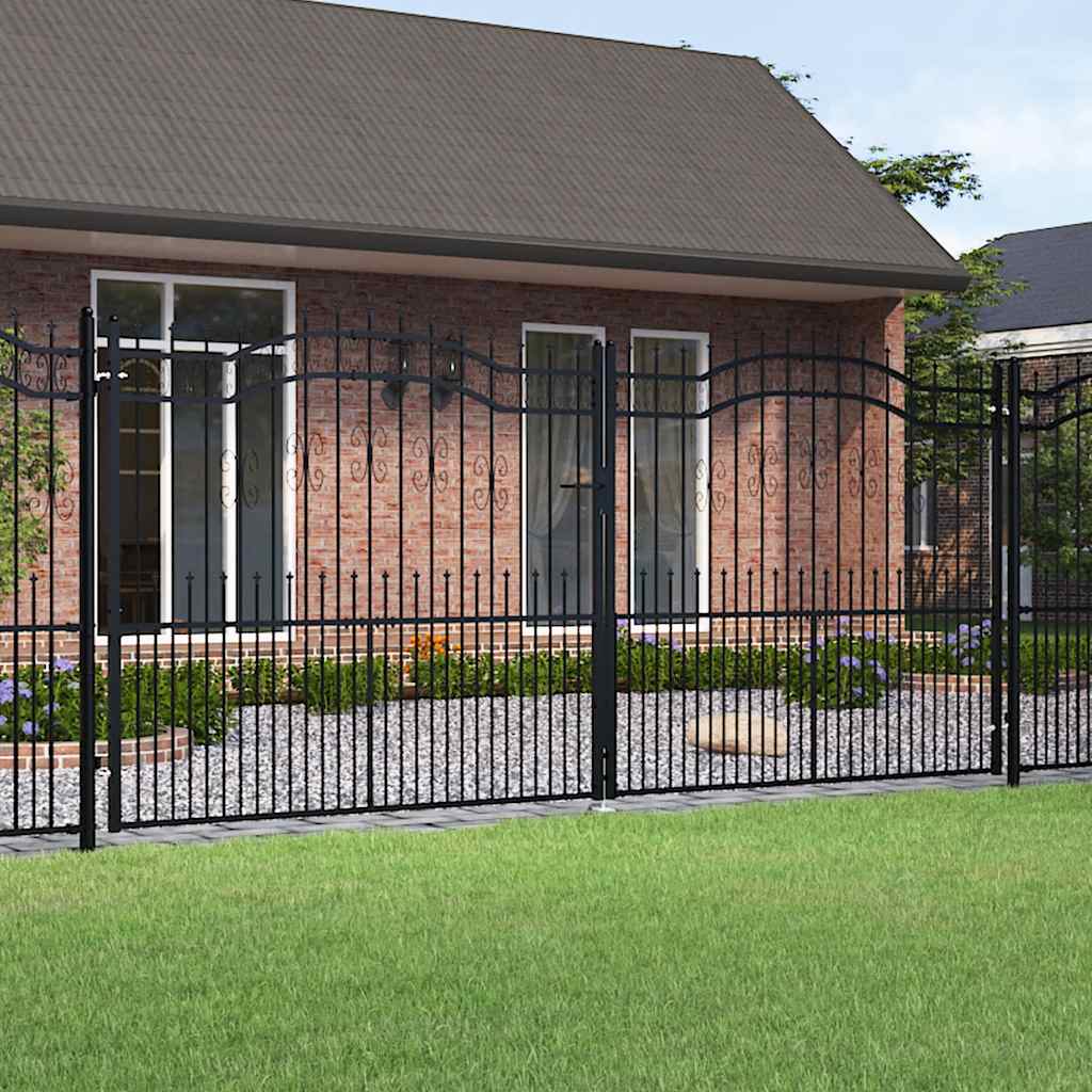 Fence Gate "KAMPEN" with Spear Top Black 394,5x172 cm Steel
