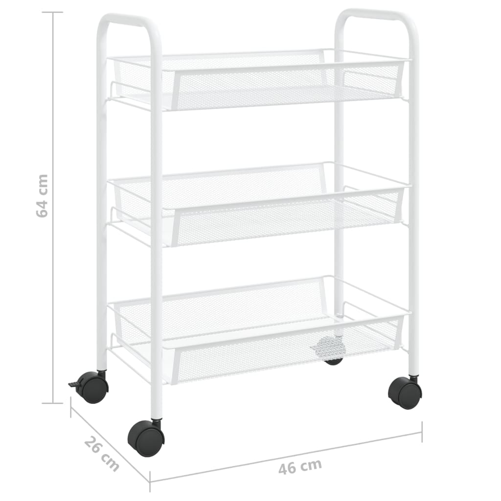 3-Tier Kitchen Trolley White 46x26x64 cm Iron