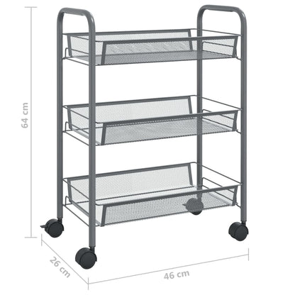 3-Tier Kitchen Trolley Grey 46x26x64 cm Iron