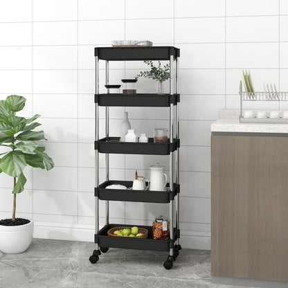 5-Tier Kitchen Trolley Black 42x29x128 cm Iron and ABS