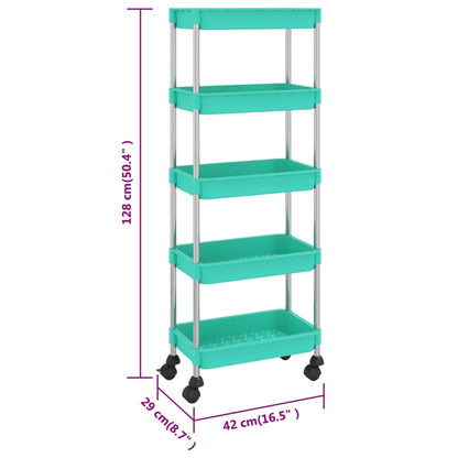 5-Tier Kitchen Trolley Turquoise 42x29x128 cm Iron and ABS