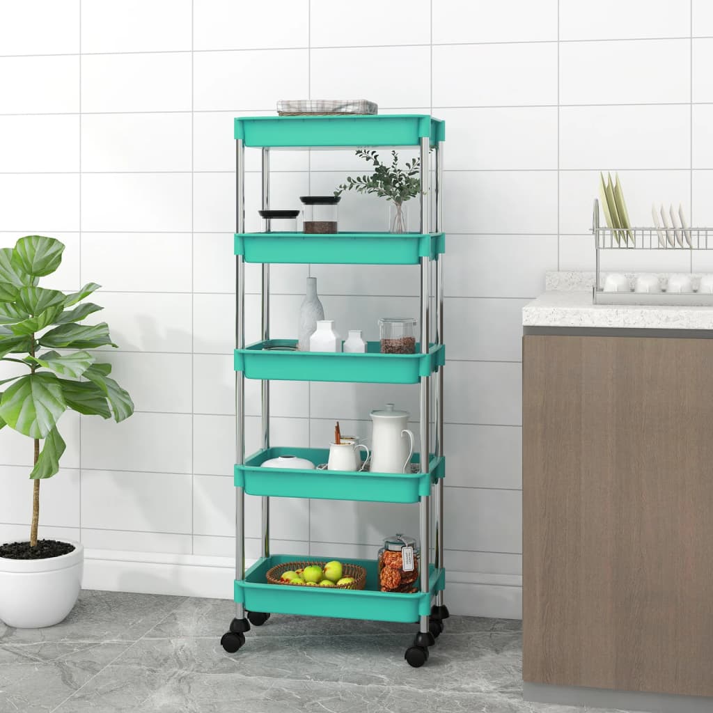 5-Tier Kitchen Trolley Turquoise 42x29x128 cm Iron and ABS