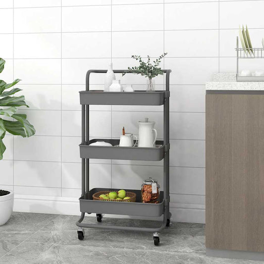 336337 vidaXL 3-Tier Kitchen Trolley Grey 42x35x85 cm Iron and ABS