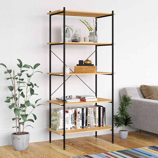 Shelving Unit | Black and Oak | Engineered wood, Steel | Large | Durable