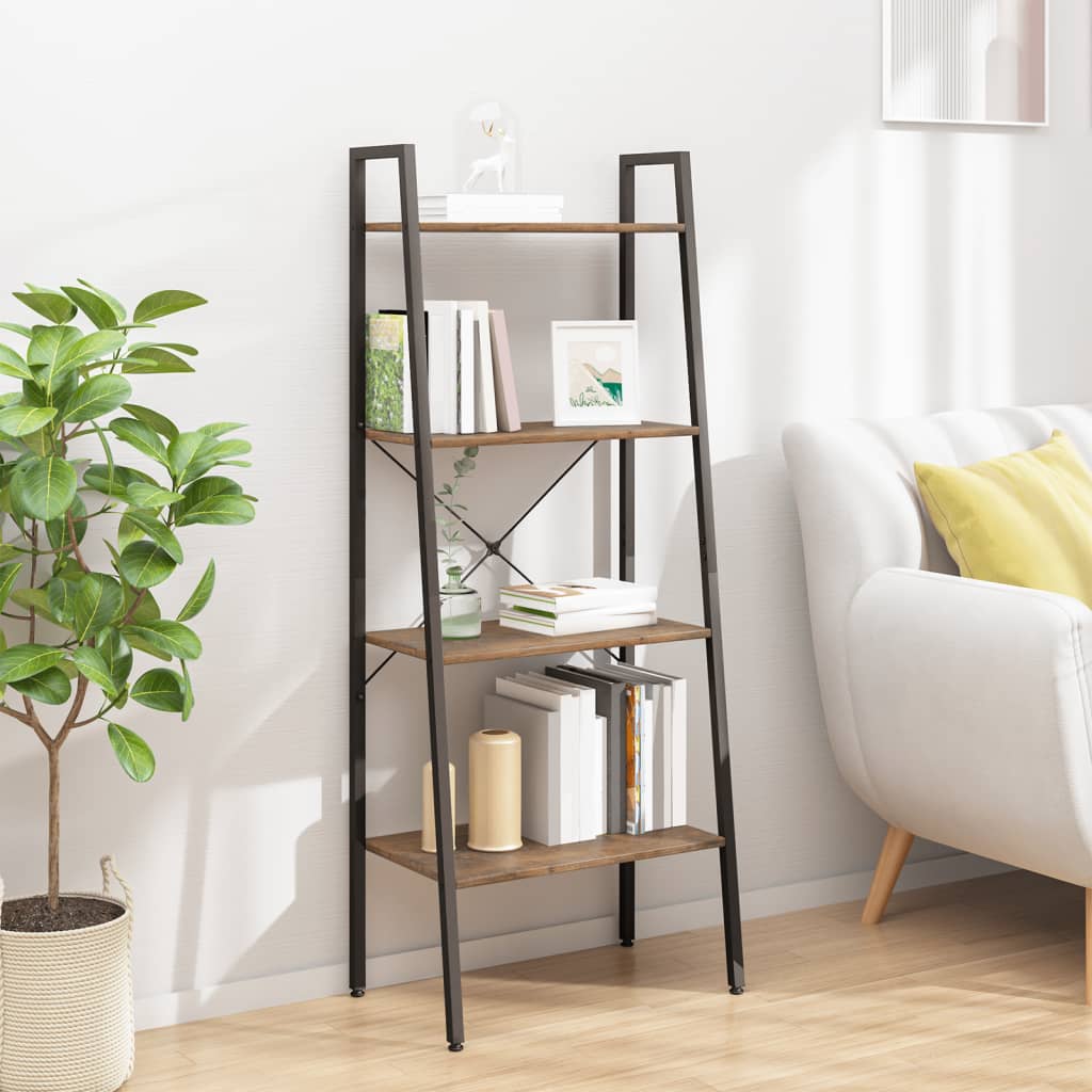 4-Tier Standing Shelf Dark Brown and Black 56x35x140 cm