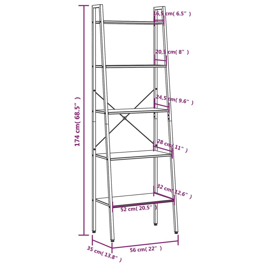 5-Tier Standing Shelf Light Brown and Black 56x35x174 cm