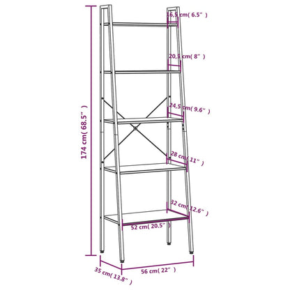 5-Tier Standing Shelf Light Brown and Black 56x35x174 cm