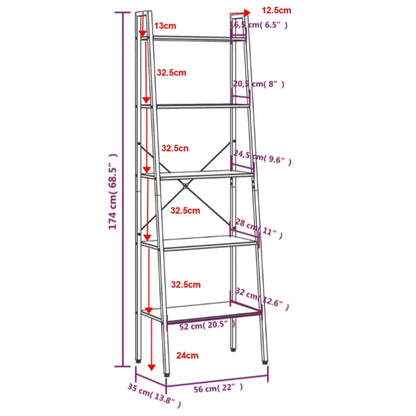 5-Tier Standing Shelf Dark Brown and Black 56x35x174 cm