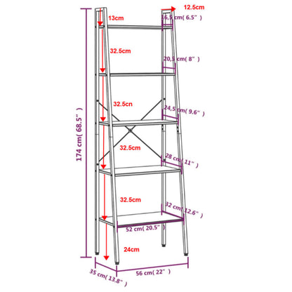 5-Tier Standing Shelf Black 56x35x174 cm