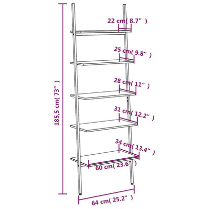 5-Tier Leaning Shelf Dark Brown and Black 64x34x185,5 cm