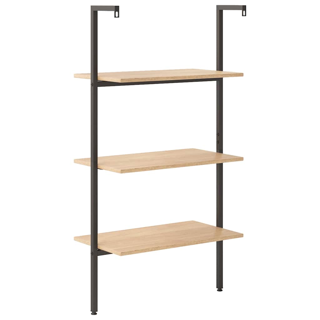 3-Tier Leaning Shelf Light Brown and Black 64x35x120,5 cm