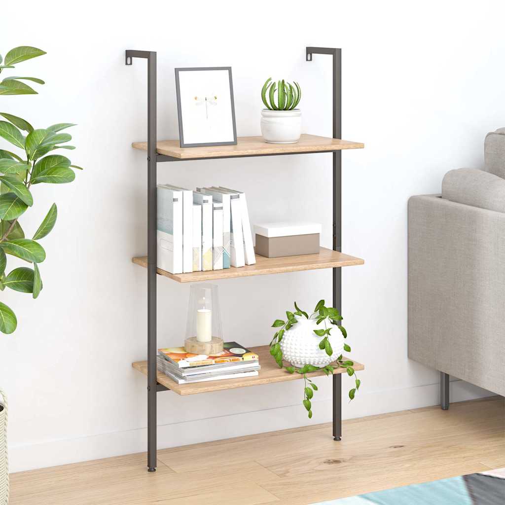 3-Tier Leaning Shelf Light Brown and Black 64x35x120,5 cm