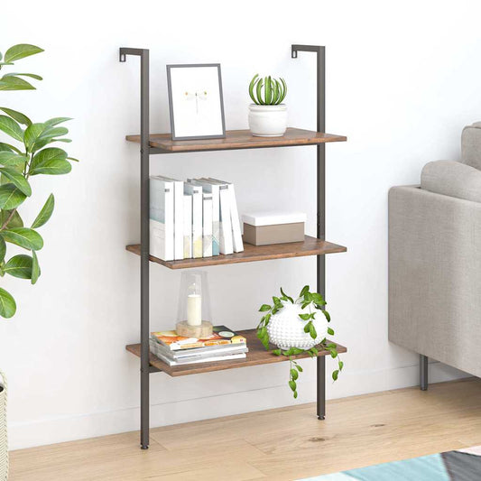 3-Tier Leaning Shelf Dark Brown and Black 64x35x120,5 cm