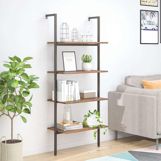 4-Tier Leaning Shelf Dark Brown and Black 64x35x152,5 cm