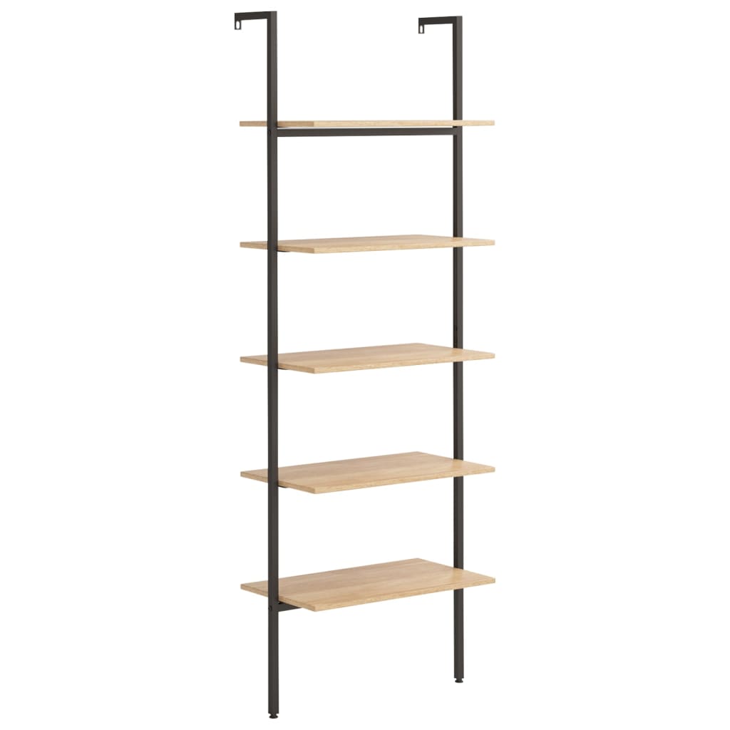 5-Tier Leaning Shelf Light Brown and Black 64x35x185 cm