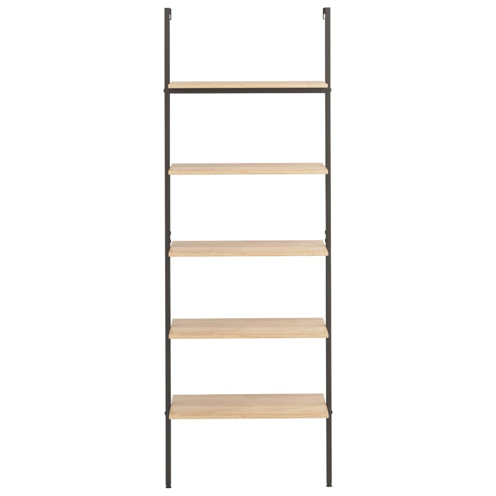 5-Tier Leaning Shelf Light Brown and Black 64x35x185 cm