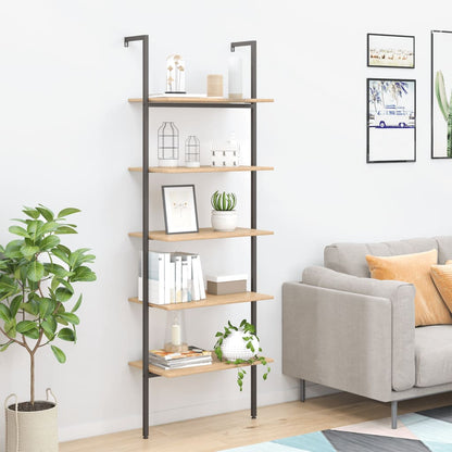 5-Tier Leaning Shelf Light Brown and Black 64x35x185 cm