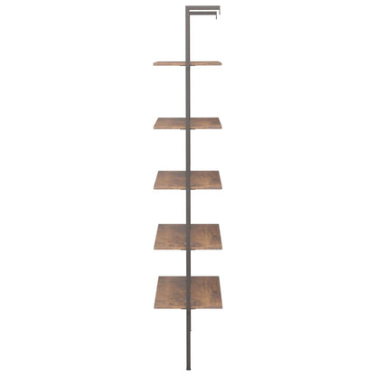 5-Tier Leaning Shelf Dark Brown and Black 64x35x185 cm