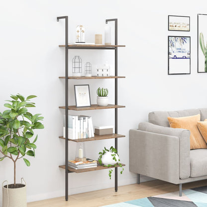 5-Tier Leaning Shelf Dark Brown and Black 64x35x185 cm