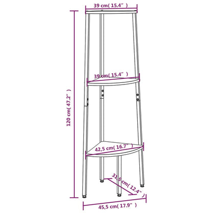 3-Tier Corner Shelf Black 45.5x31.5x120 cm