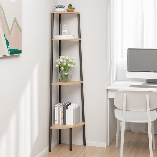 Corner Shelf | Light brown and black | Engineered wood, steel | 4-Tier