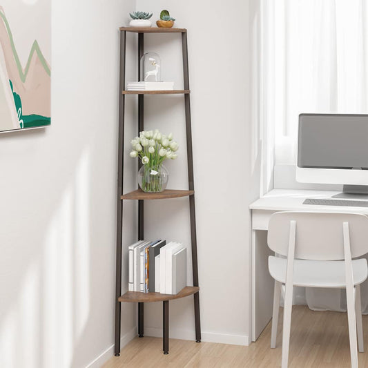 Corner Shelf | Dark Brown and Black | Engineered Wood, Steel