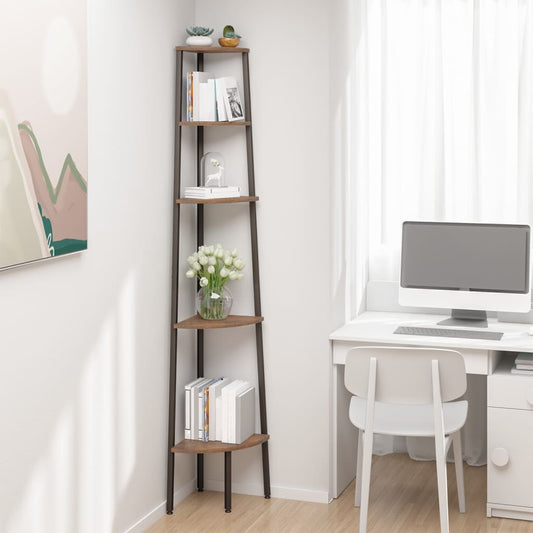 Corner Shelf | Dark Brown and Black | Engineered wood and steel | Large