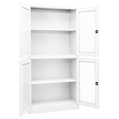 Office Cabinet White 90x40x180 cm Steel and Tempered Glass