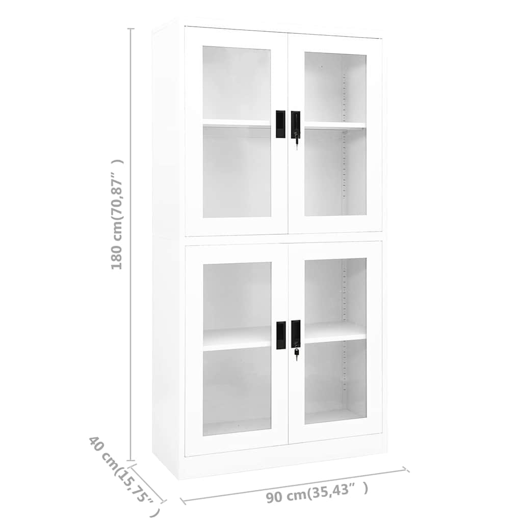 Office Cabinet | White | Steel, Tempered Glass | Medium | Office Cabinet