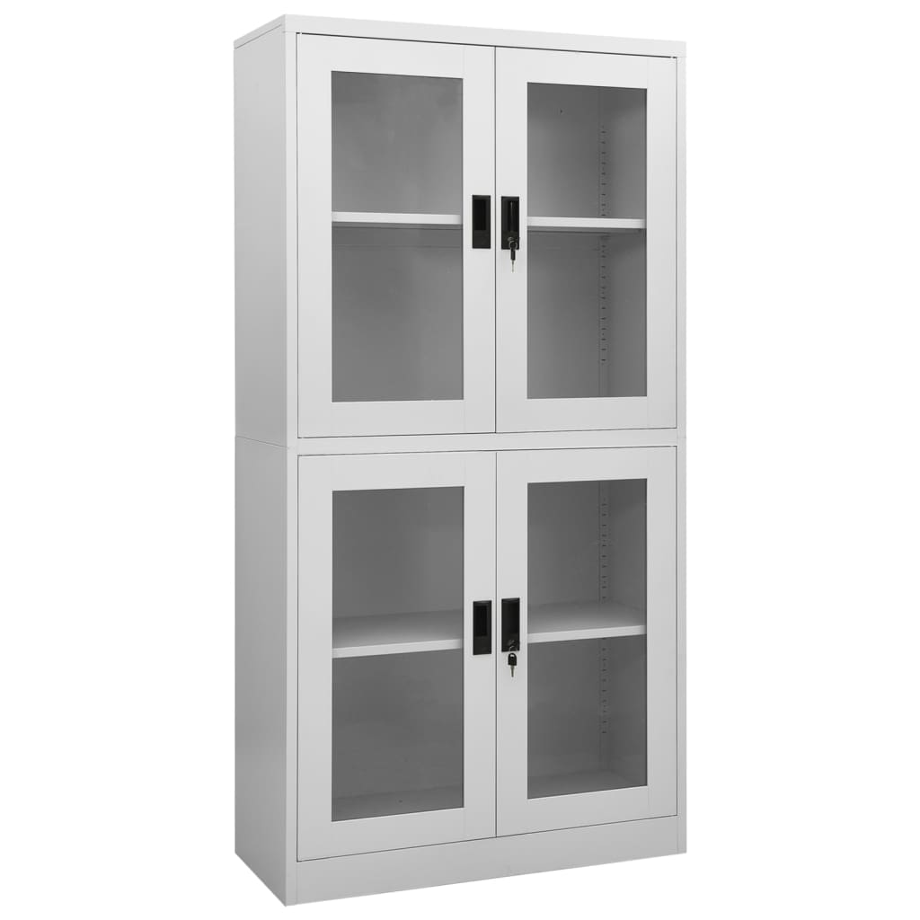 Office Cabinet Light Grey 90x40x180 cm Steel and Tempered Glass