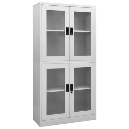 Office Cabinet Light Grey 90x40x180 cm Steel and Tempered Glass