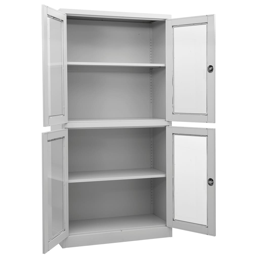Office Cabinet Light Grey 90x40x180 cm Steel and Tempered Glass