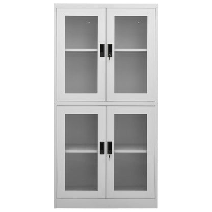 Office Cabinet Light Grey 90x40x180 cm Steel and Tempered Glass