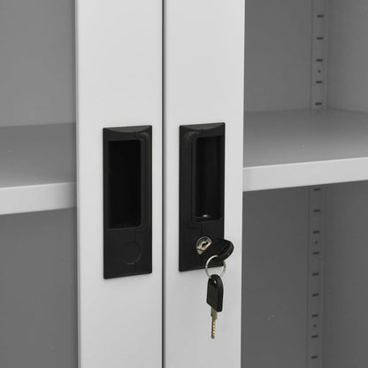 Office Cabinet Light Grey 90x40x180 cm Steel and Tempered Glass