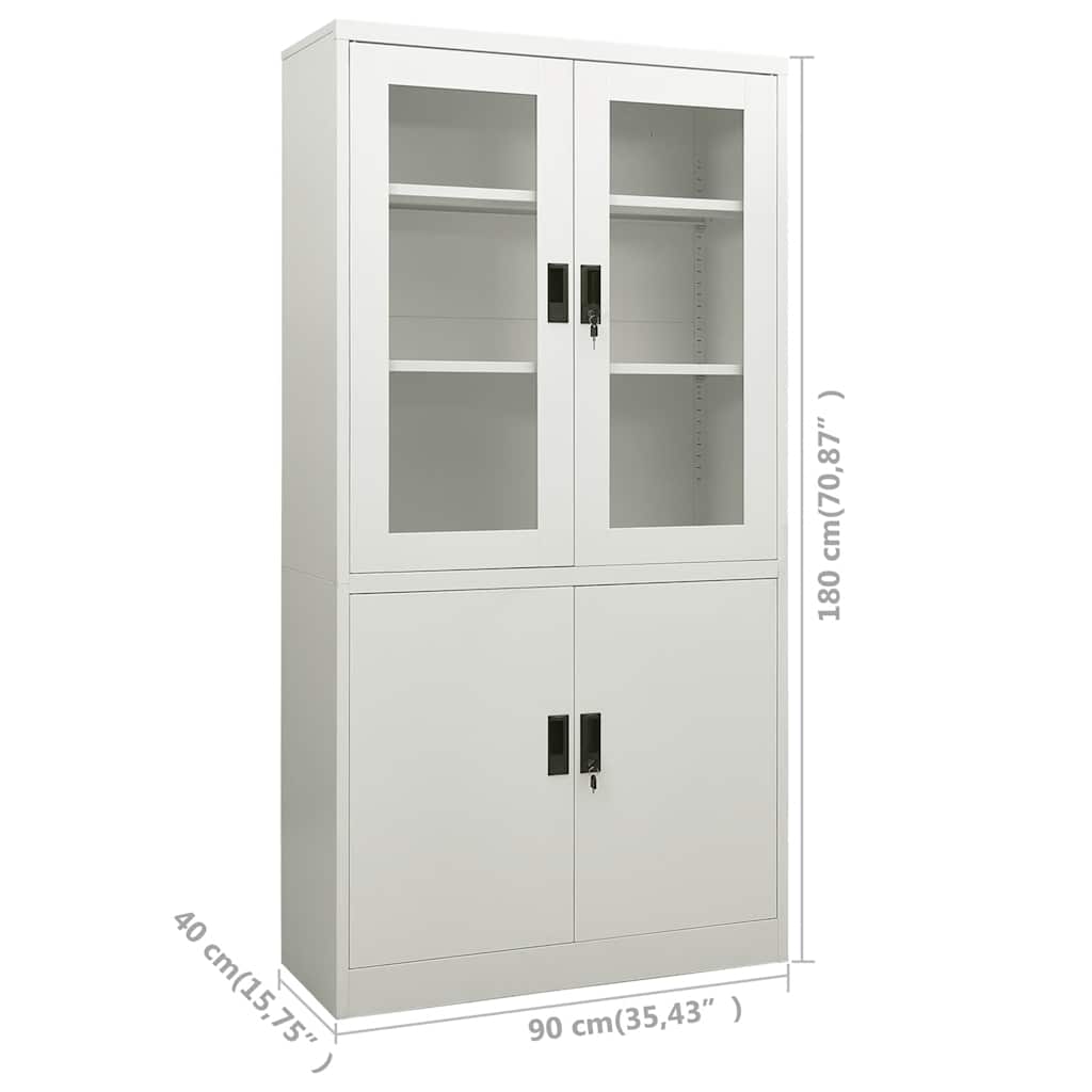 Office Cabinet | Light grey | Steel, tempered glass | 90x40x180 cm