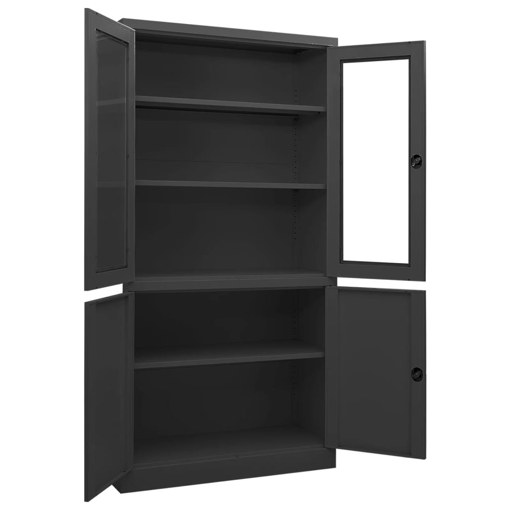 Office Cabinet Anthracite Steel, tempered glass Large