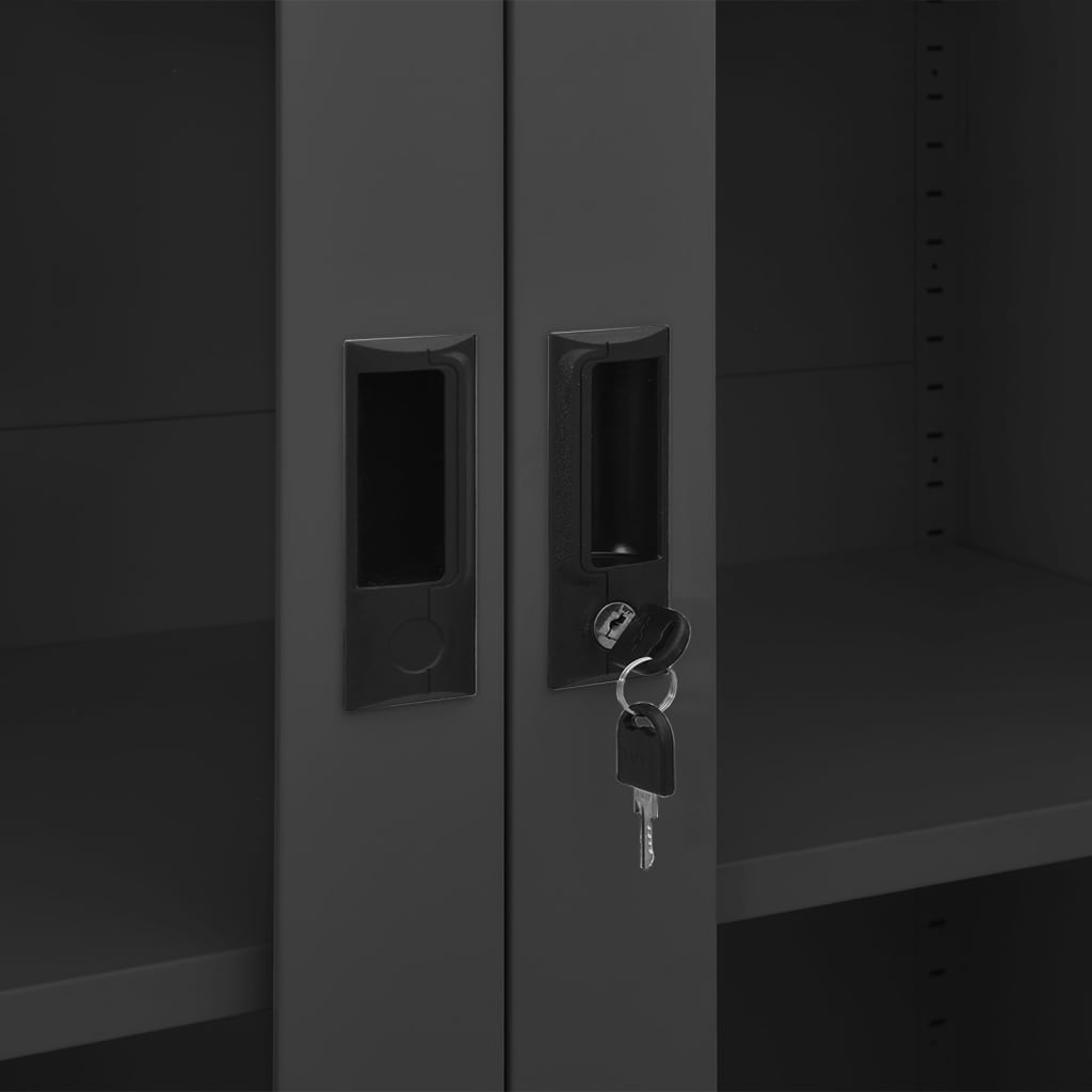 Office Cabinet Anthracite Steel, tempered glass Large