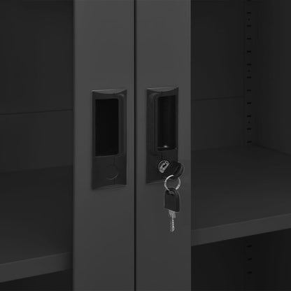 Office Cabinet Anthracite Steel, tempered glass Large