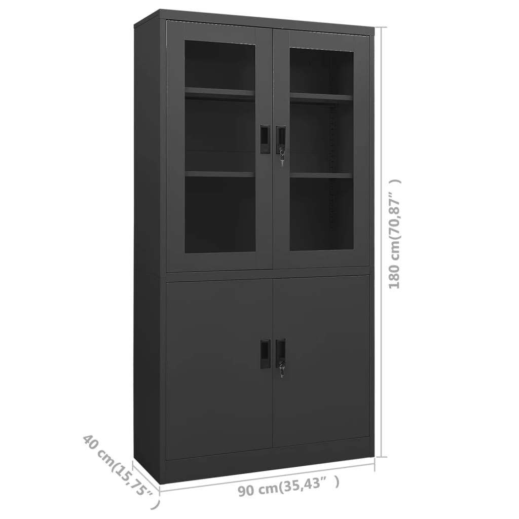 Office Cabinet Anthracite Steel, tempered glass Large