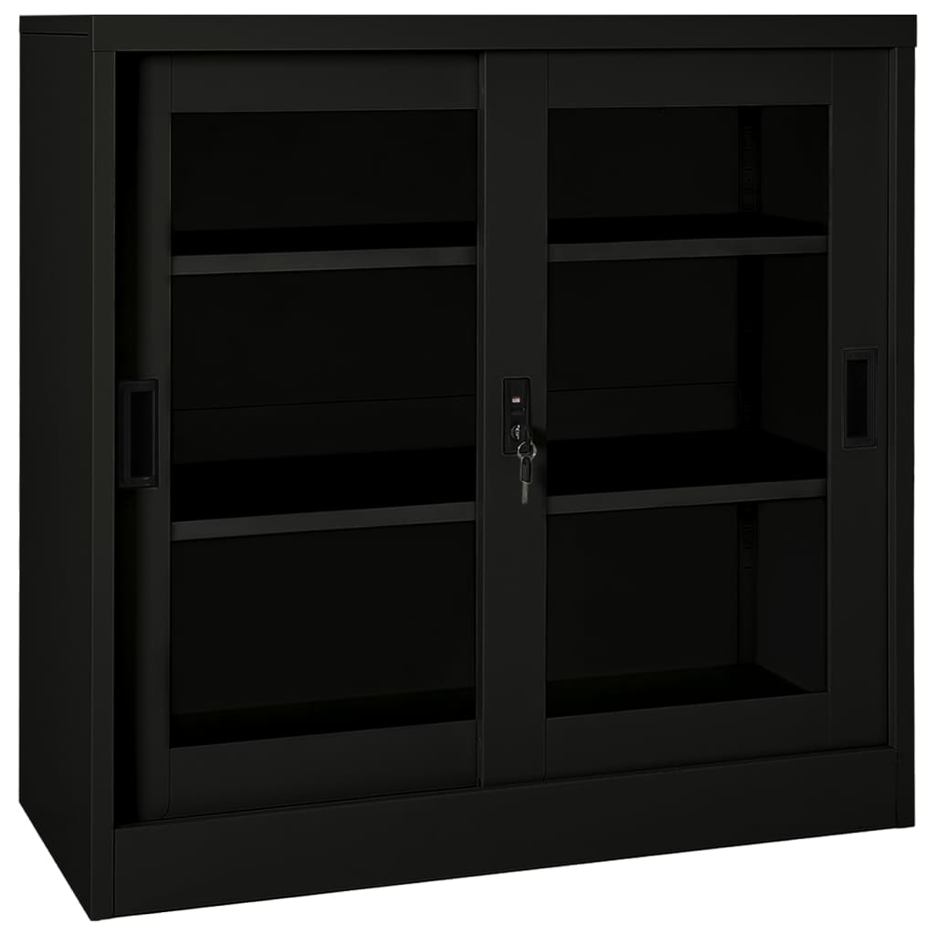 Sliding Door Cabinet Black 35.4"x15.7"x35.4" Steel