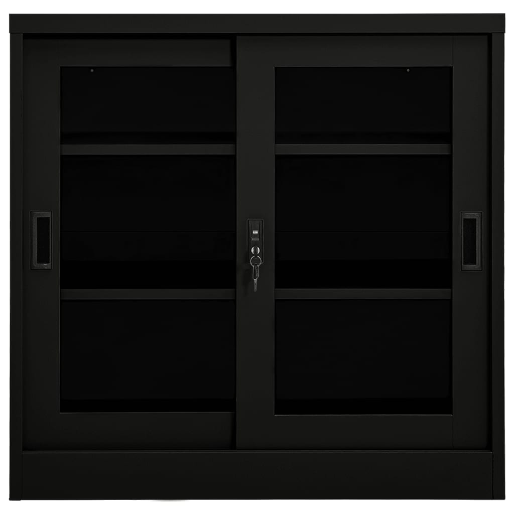 Sliding Door Cabinet Black 35.4"x15.7"x35.4" Steel