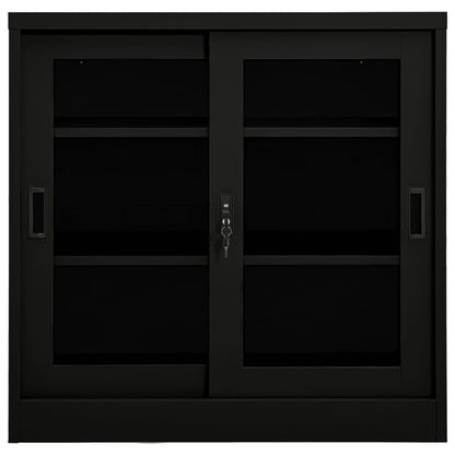 Sliding Door Cabinet Black 35.4"x15.7"x35.4" Steel