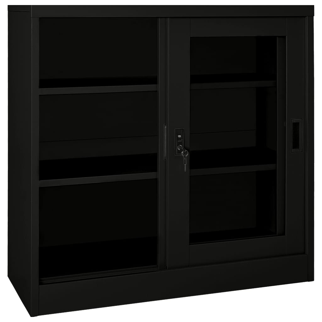 Sliding Door Cabinet Black 35.4"x15.7"x35.4" Steel