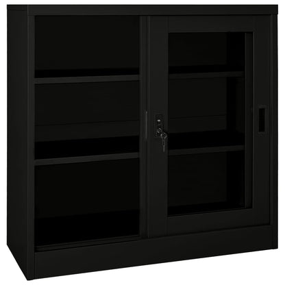 Sliding Door Cabinet Black 35.4"x15.7"x35.4" Steel
