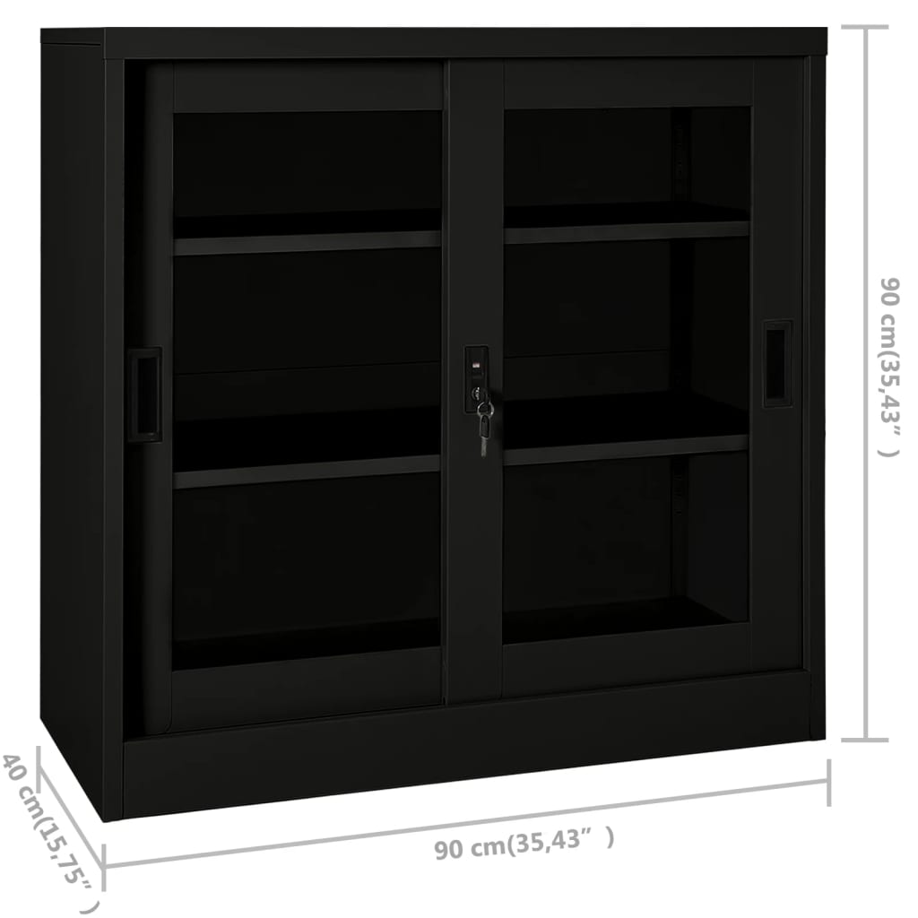 Sliding Door Cabinet Black 35.4"x15.7"x35.4" Steel