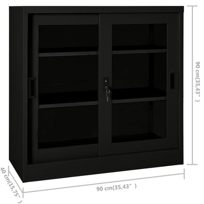 Sliding Door Cabinet Black 35.4"x15.7"x35.4" Steel