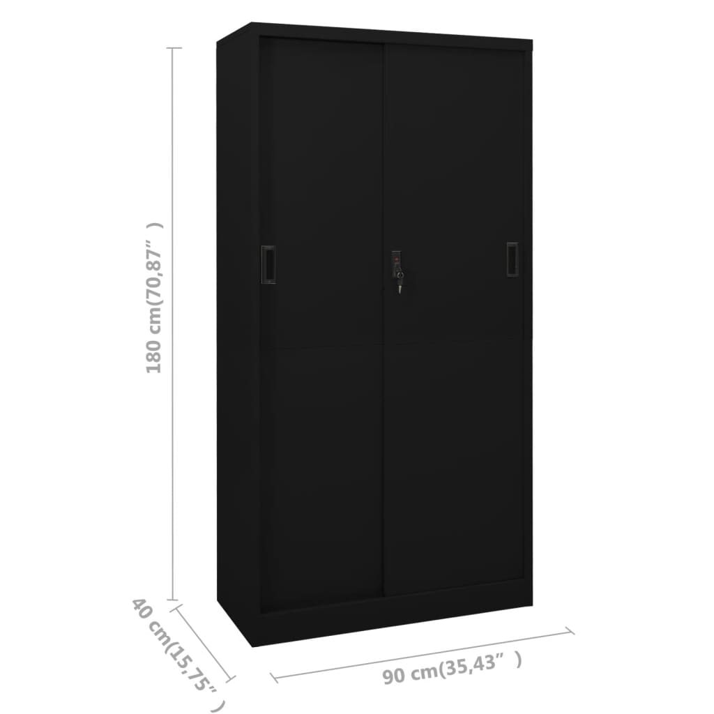 Office Cabinet | Black | Steel | Large | Height-Adjustable Shelves