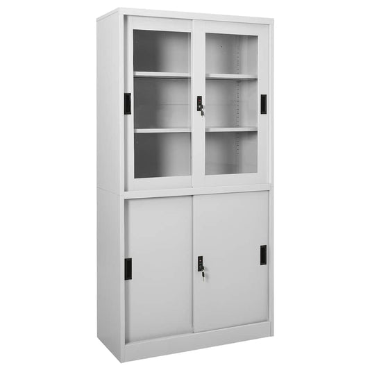 Office Cabinet | Light Grey | Steel, Tempered Glass | Medium