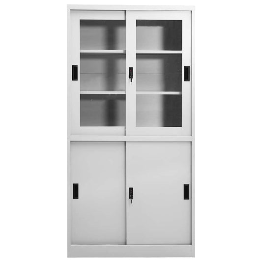 Office Cabinet | Light Grey | Steel, Tempered Glass | Medium