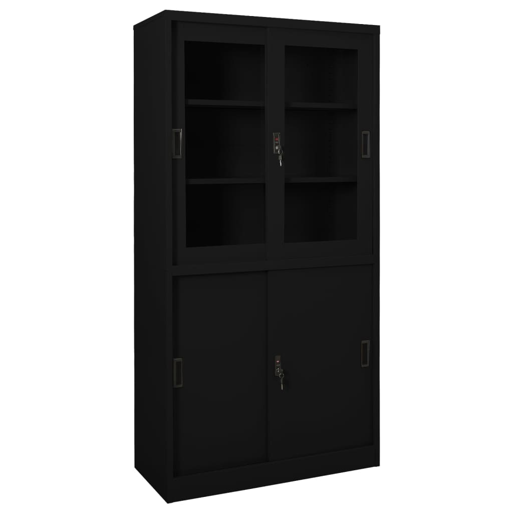 Office Cabinet | Black | Steel, tempered glass | 90 x 40 x 180 cm